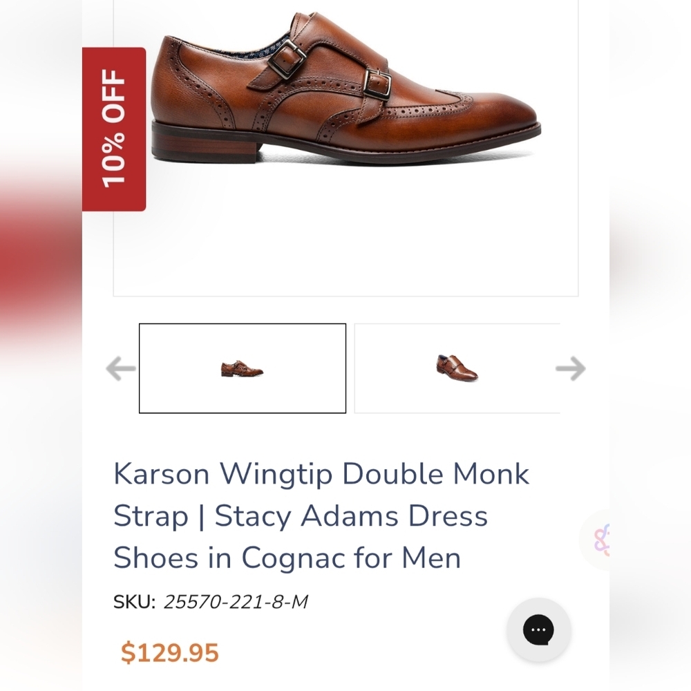 Karson Wingtip Double Monk Strap Stacy Adams Dress Shoes - Cognac US 8 Defective - Picture 9 of 9